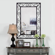 Black Metal Scroll Frame Wall Mirror 36x24 Inch
