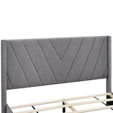 ,Linen Upholstered Platform Bedframe with 3 Drawers & Wing Shaped Headboard,Queen