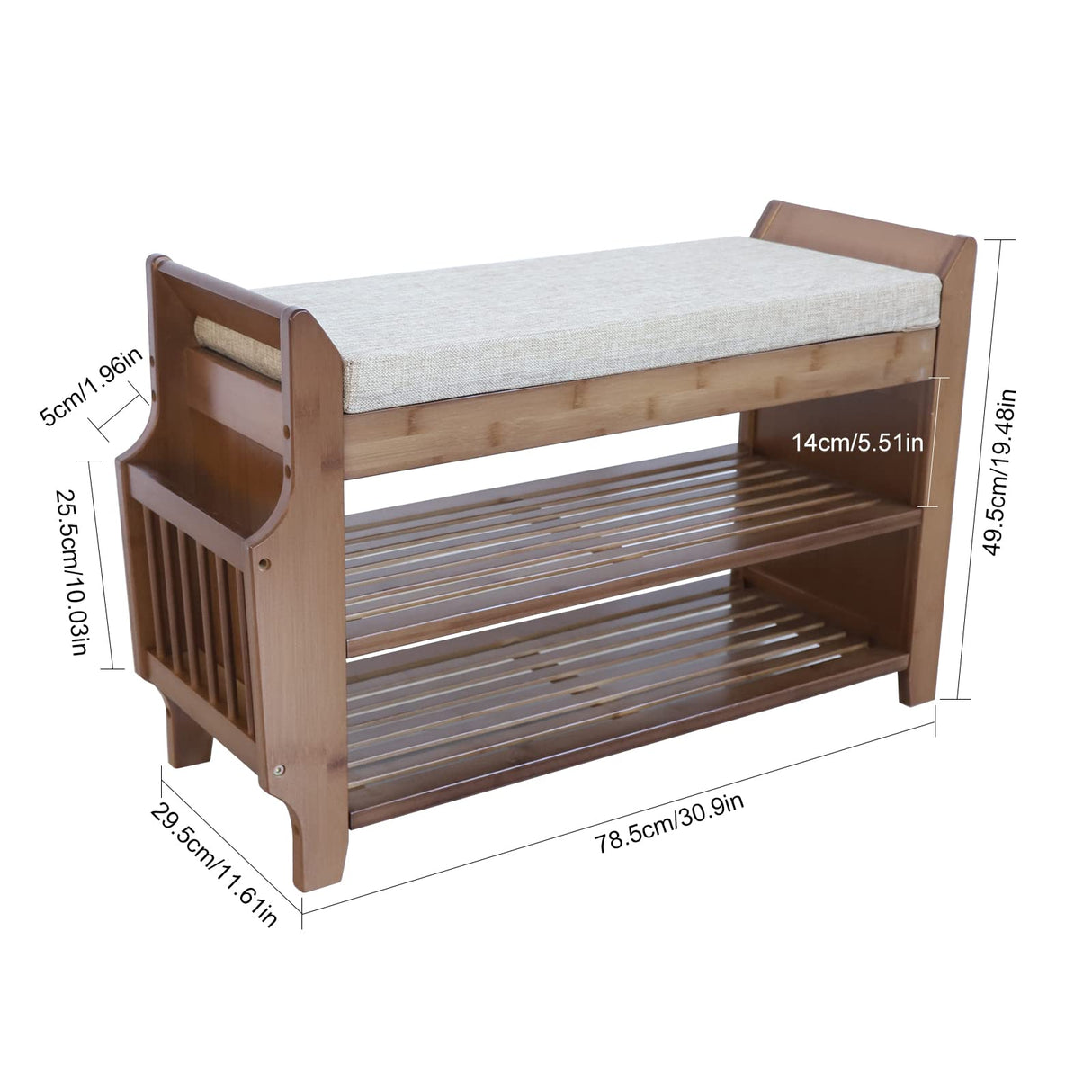 2-Tier Shoe Storage Bench with Storage, Bamboo Shoe Bench with Cushioned Seat