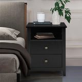 Black Nightstand Set of 2, Bedroom Nightstand with 2 Storage Drawers