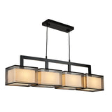 Modern Rectangular Chandelier Hanging Light Fixture 4 Lights with Fabric Lampshade