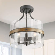 Faux Wood Ring Ceiling Light - Modern Semi Flush Mount Farmhouse Chandelier