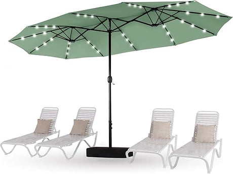 15ft Patio Umbrella with 36 LED Solar Lights, Double Sided Outdoor Umbrella for Patio,