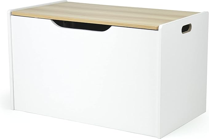 Expedition Hinged Toy Storage Chest with Lid, White & Natural Wood