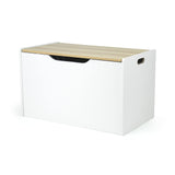 Expedition Hinged Toy Storage Chest with Lid, White & Natural Wood