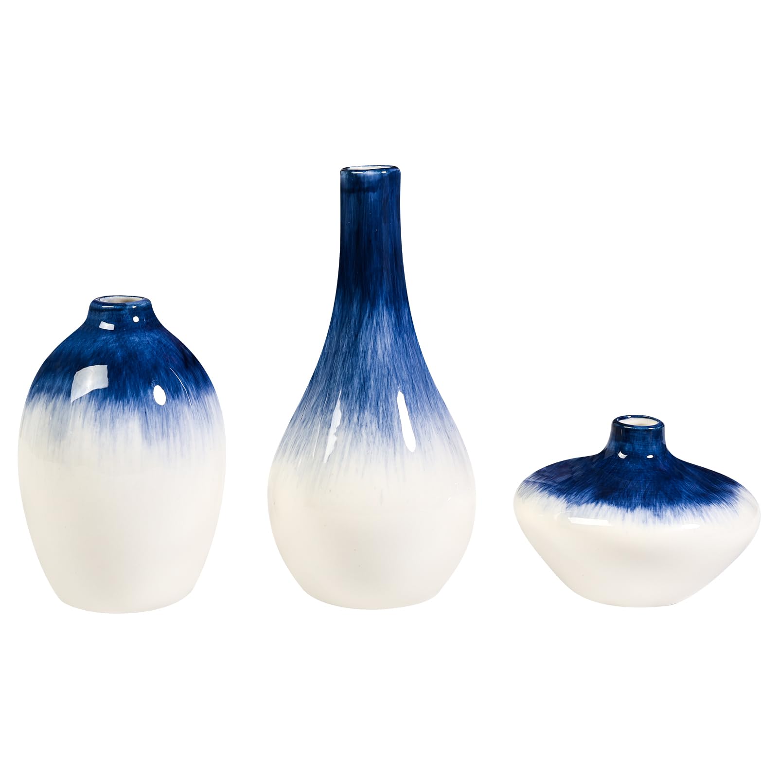 Gradient Colored Ceramic Vases Set of 3 Pcs,Streamlined Vases with Small Caliber