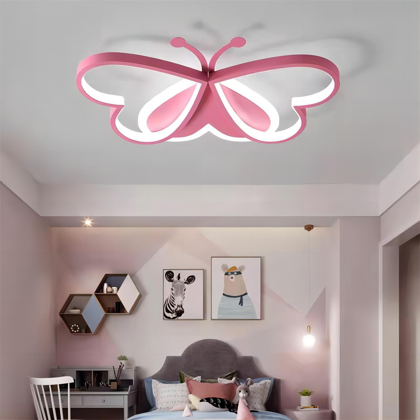 Dimmable LED Flush Mount Ceiling Light with Remote - 19.7 Inch Butterfly Design