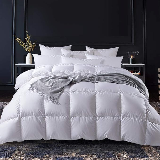 White King Size Goose Feathers and Down Comforter, 700 Fill Power All Seasons Duvet Insert, Machine Washable - 50 Oz, 106x90 Inches