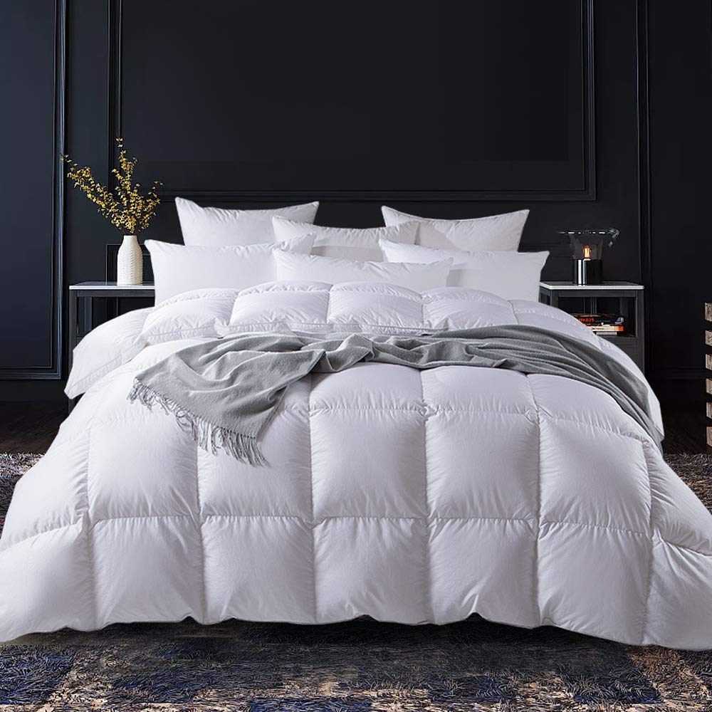 White King Size Goose Feathers and Down Comforter, 700 Fill Power All Seasons Duvet Insert, Machine Washable - 50 Oz, 106x90 Inches