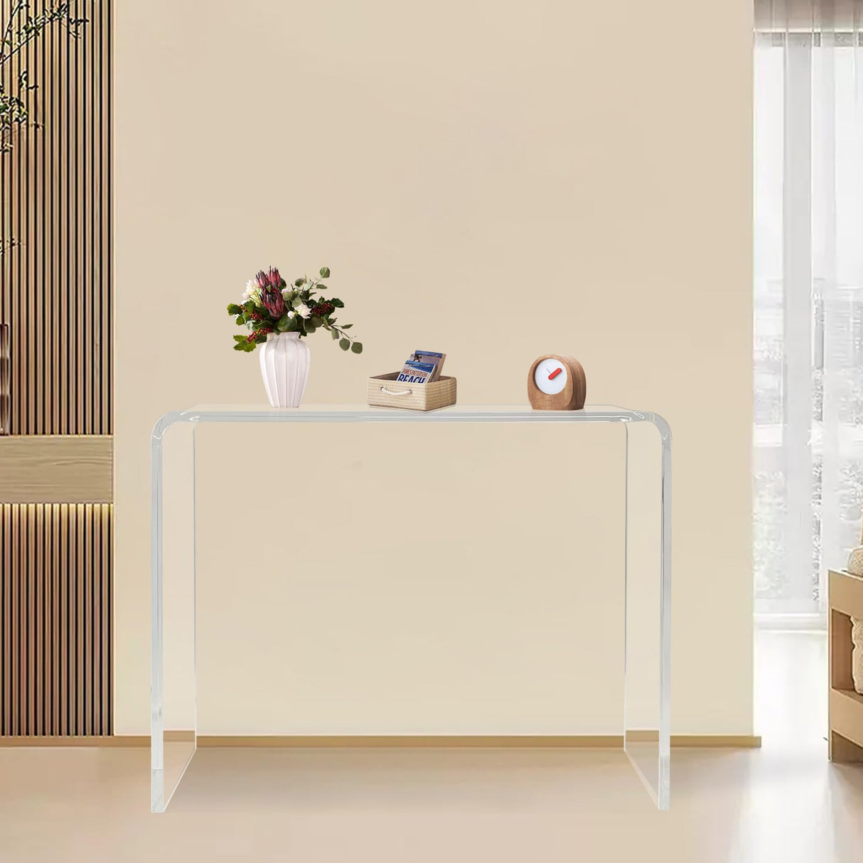 Acrylic Console Table, 37.5” D x 15.25” W x 29.25” H Modern Entryway Table for Hallway