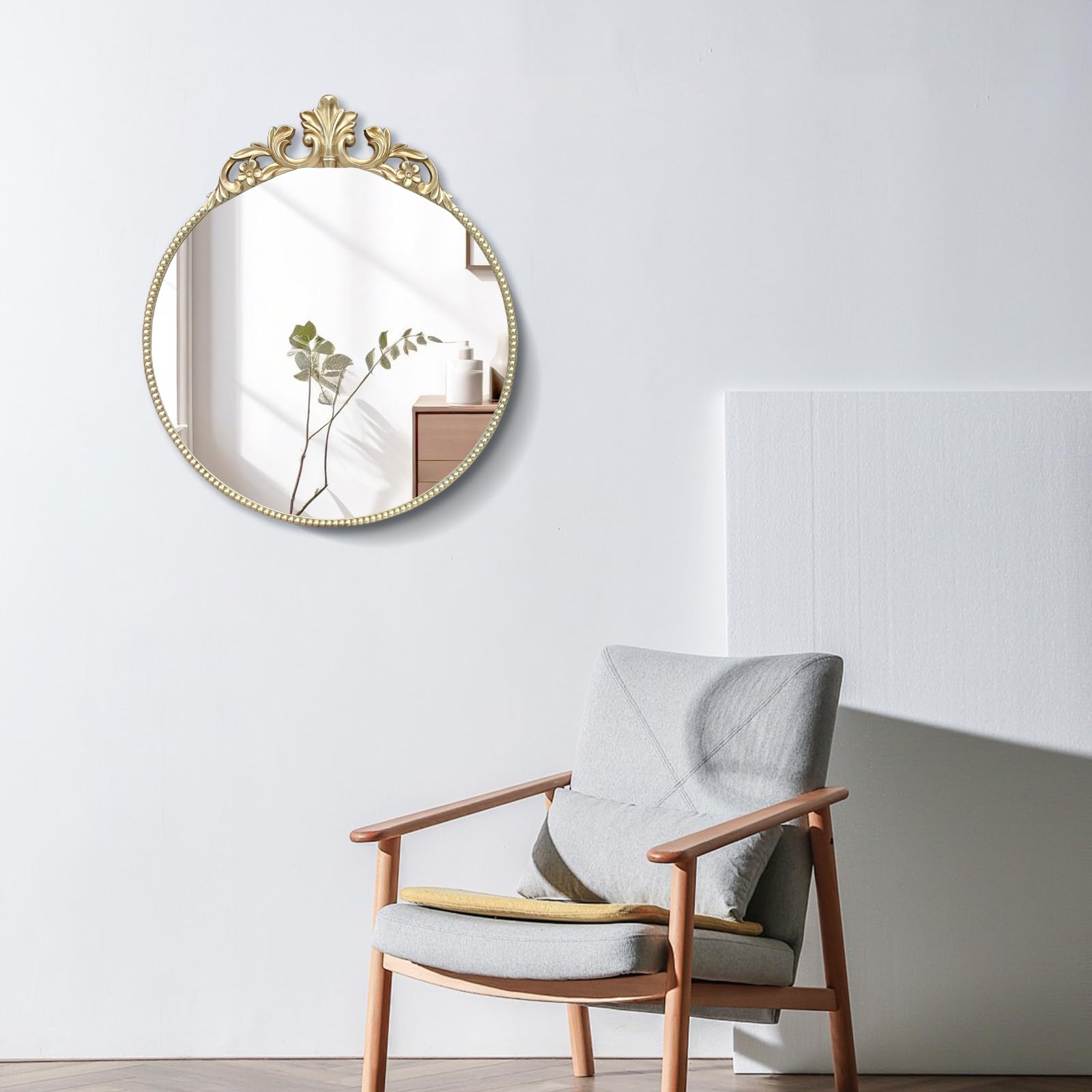 Ornate Gold Mirror for Vanity 24 Inch,Round Wall Mirror for Home Decor