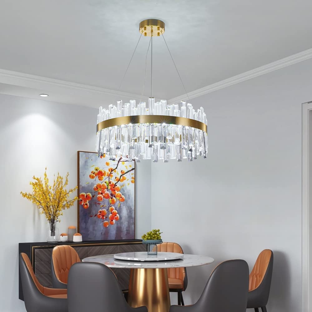 Modern Crystal Chandelier, Luxury LED Gold Chandelier Plated Crystal Hanging