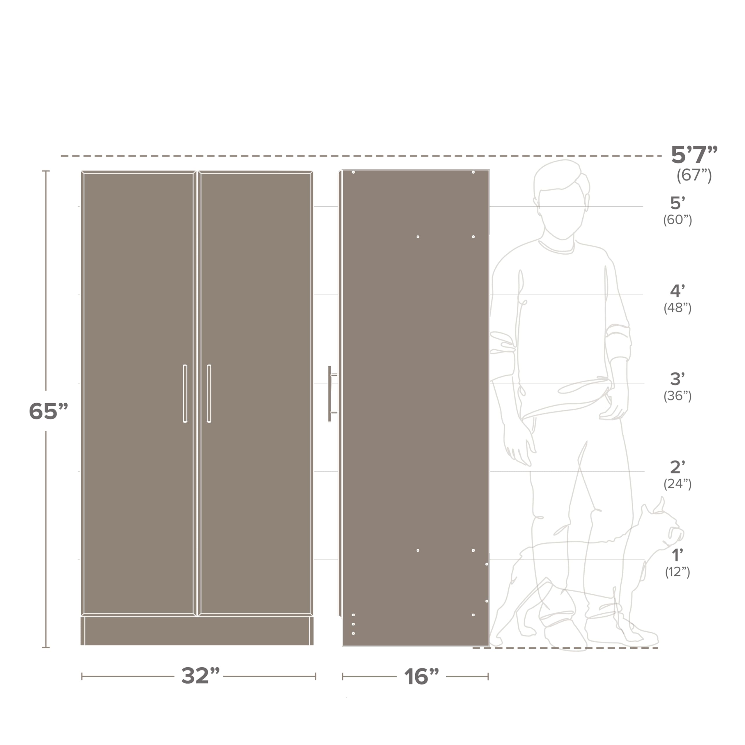 Elite 32 inch Storage Cabinet, 16" D x 32" W x 65" H, Oak