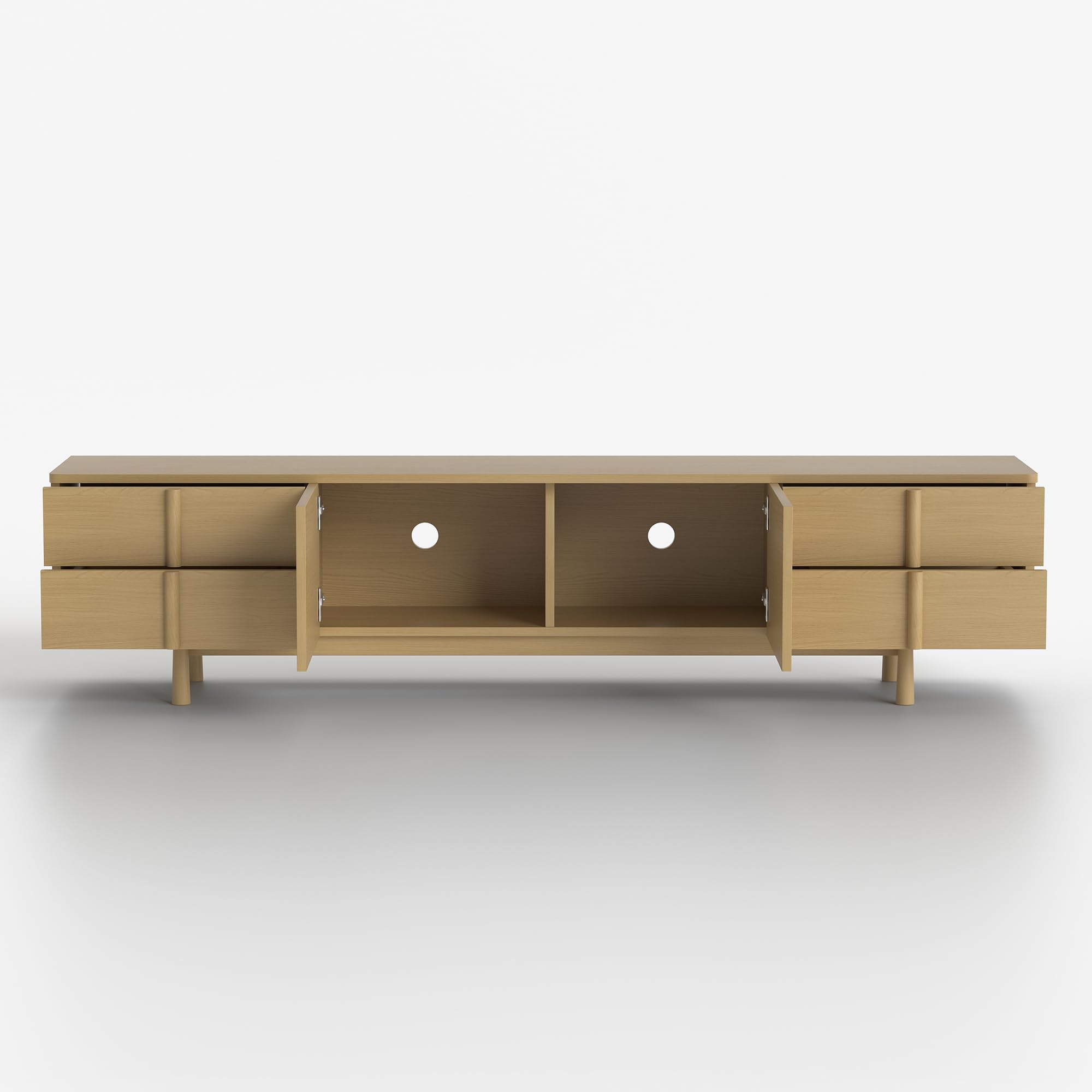 86.81" Modern TV Stand with Solid Wood Legs and Adjustable Storage