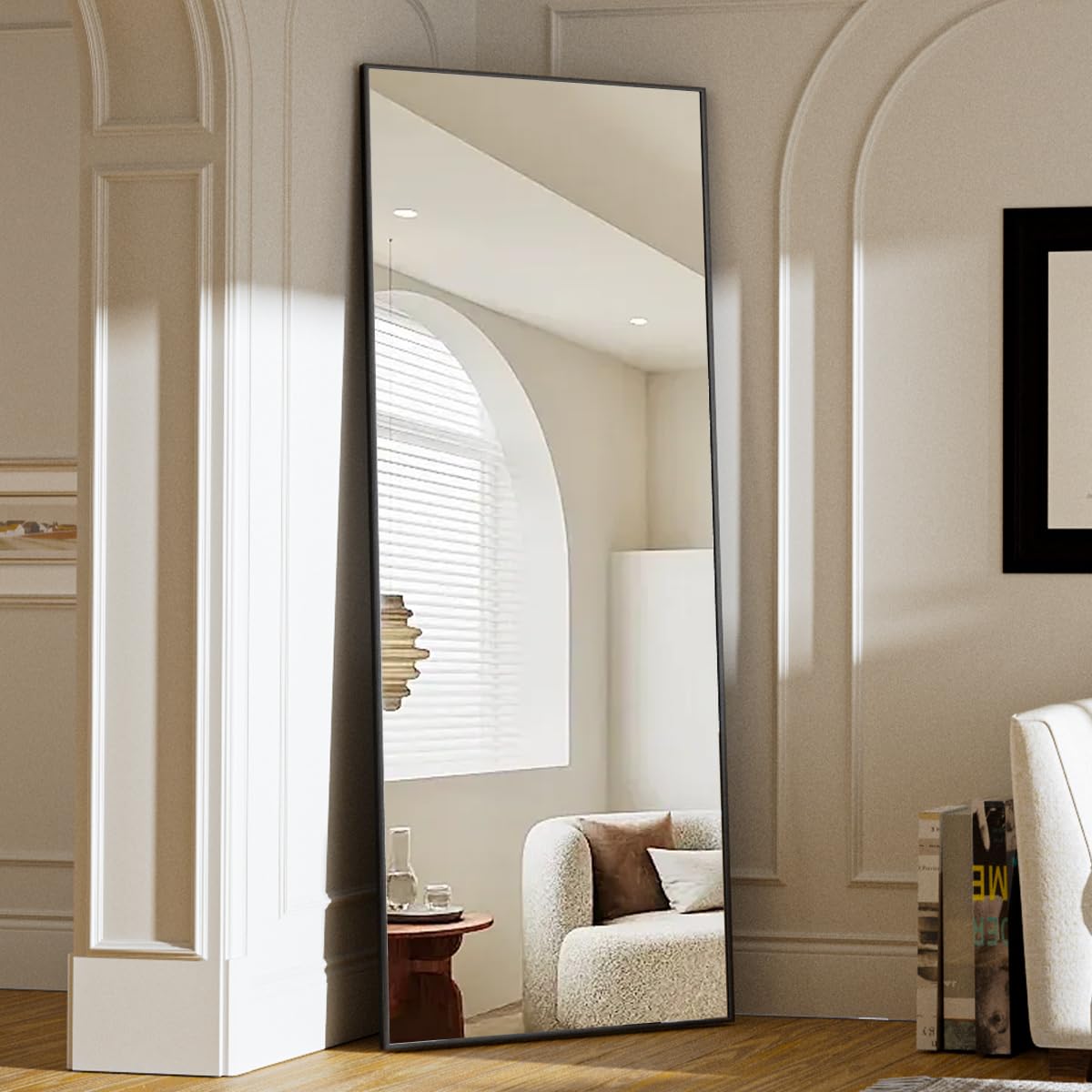 64"x21" Floor Mirror Full Length, Bedroom Floor Body Mirror with Stand, Black Mirror,
