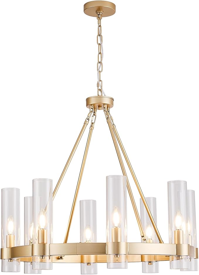 Wagon Wheel Chandelier 8-Light Glass Pendant Light, Industrial Modern Golden Pendant