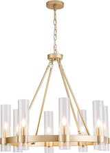 Wagon Wheel Chandelier 8-Light Glass Pendant Light, Industrial Modern Golden Pendant