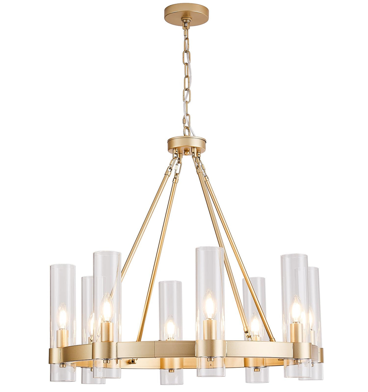Wagon Wheel Chandelier 8-Light Glass Pendant Light, Industrial Modern Golden Pendant