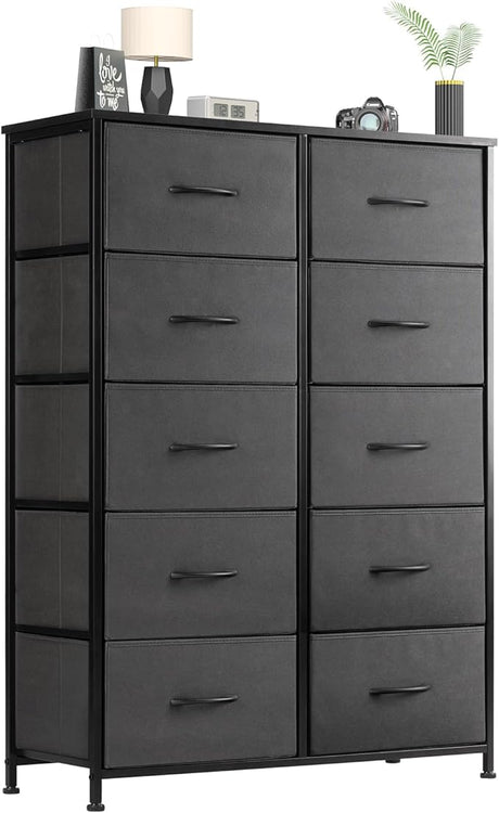 Dresser for Bedroom, Tall Dresser with 8 Drawers, Storage Tower with Fabric Bins, Double