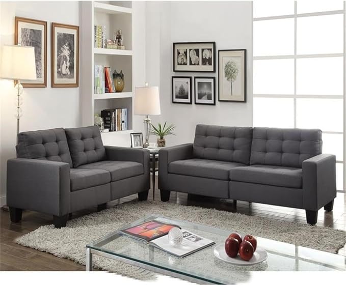 Earsom Fabric Tufted Back Sofa in Gray