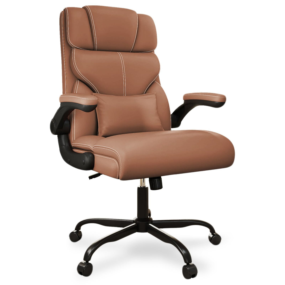 Executive Office Chair with Flip-Up Armrests - Ergonomic Mid-Back Leather Desk Chair