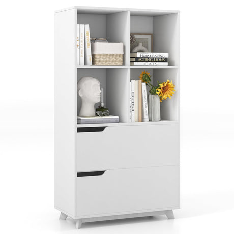 51" Tall Bookcase with 2 Drawers, 4-Tier Open Bookshelf