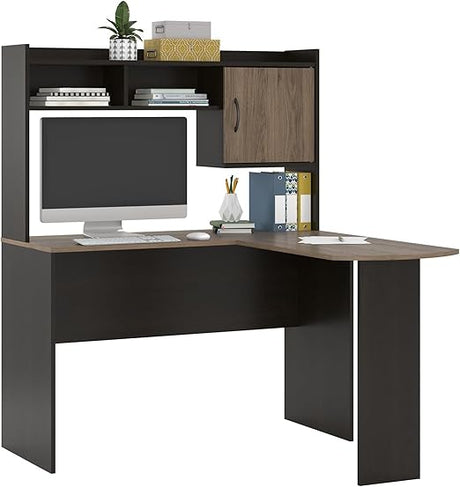 Office Desk, Modern L-Shaped Desk with Hutch, Black Oak (Color : Brown)