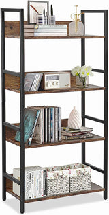 Bookshelf 4 Tier Industrial Bookcase Rustic Wood and Metal Standing Bookshelf