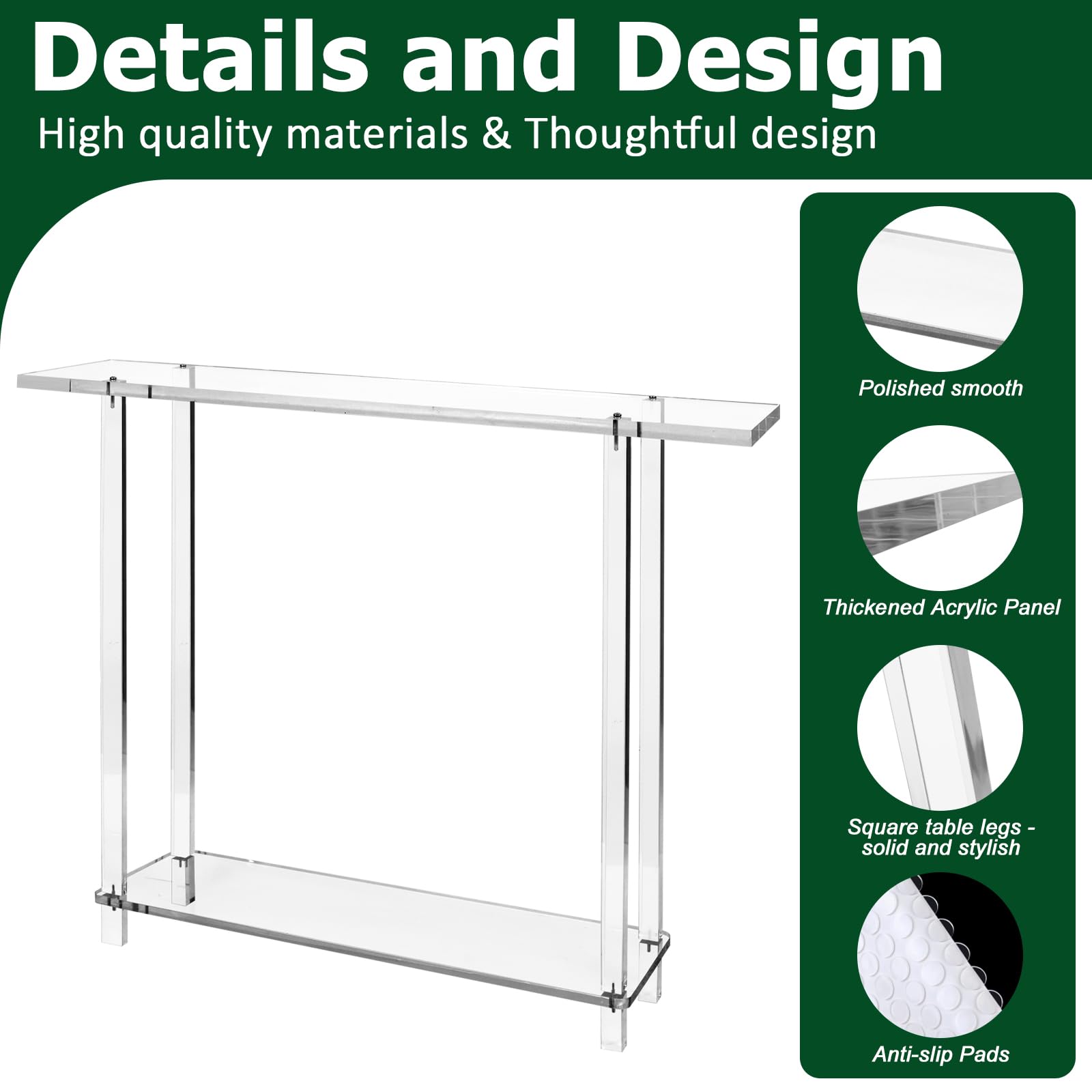 Acrylic Console Table 39.4" W x 31.5" H - Clear Narrow Entryway Table