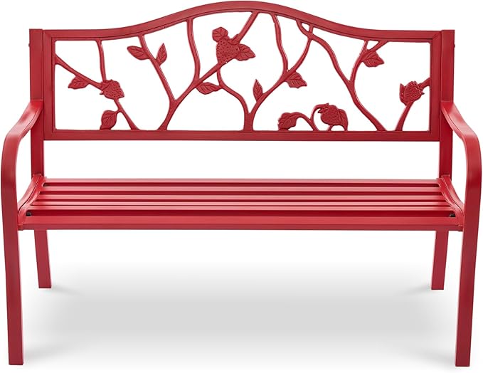 50" Outdoor Garden Bench, Cast Iron Metal Frame Patio and Porch Welcome Benches