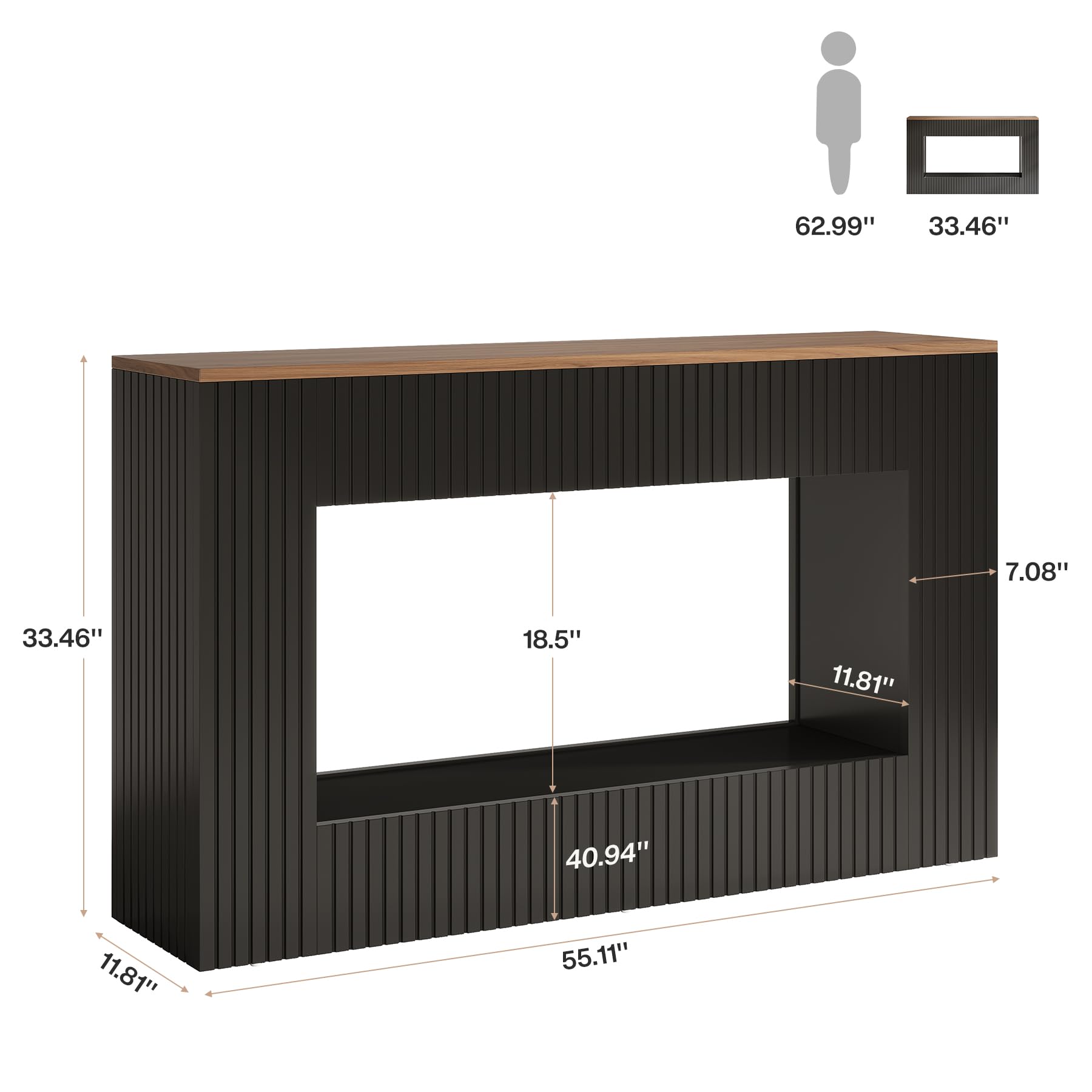 55" Modern Console Table with 2-Tier Storage - Black
