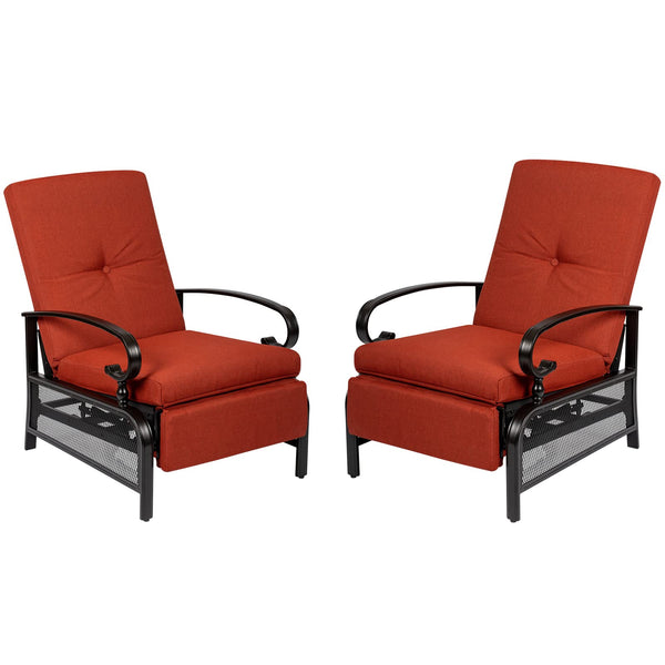 Outdoor Lounge Chair Set of 2 Patio Furniture Adjustable Recliner with Retractable Steel Frame
