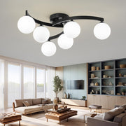 Mid Century Glass Globe Semi Flush Mount Ceiling Light - 6 Light Sputnik Chandelier