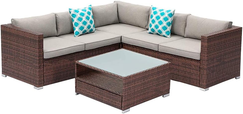 4-Piece Outdoor Sectional Sofa Patio Furniture Set w Grey Thick Cushions,Sofas
