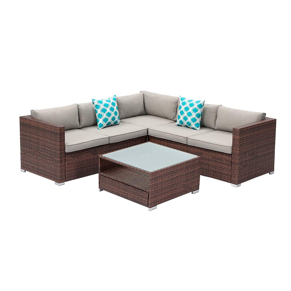 4-Piece Outdoor Sectional Sofa Patio Furniture Set w Grey Thick Cushions,Sofas