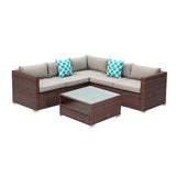4-Piece Outdoor Sectional Sofa Patio Furniture Set w Grey Thick Cushions,Sofas