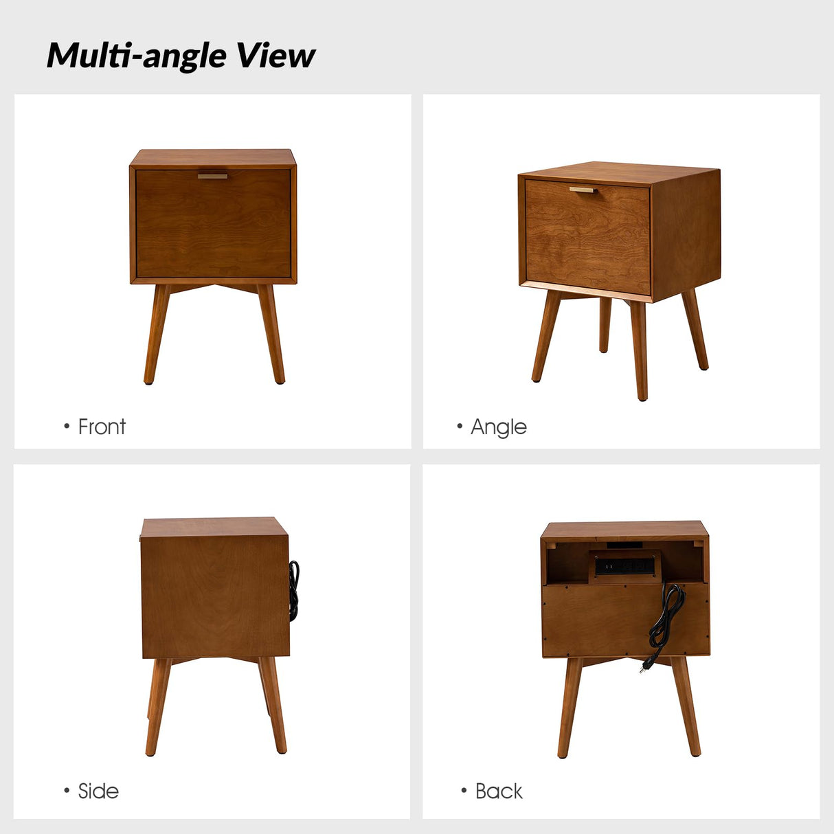 Nightstand with Charging Station, Mid-Century Modern Nightstands