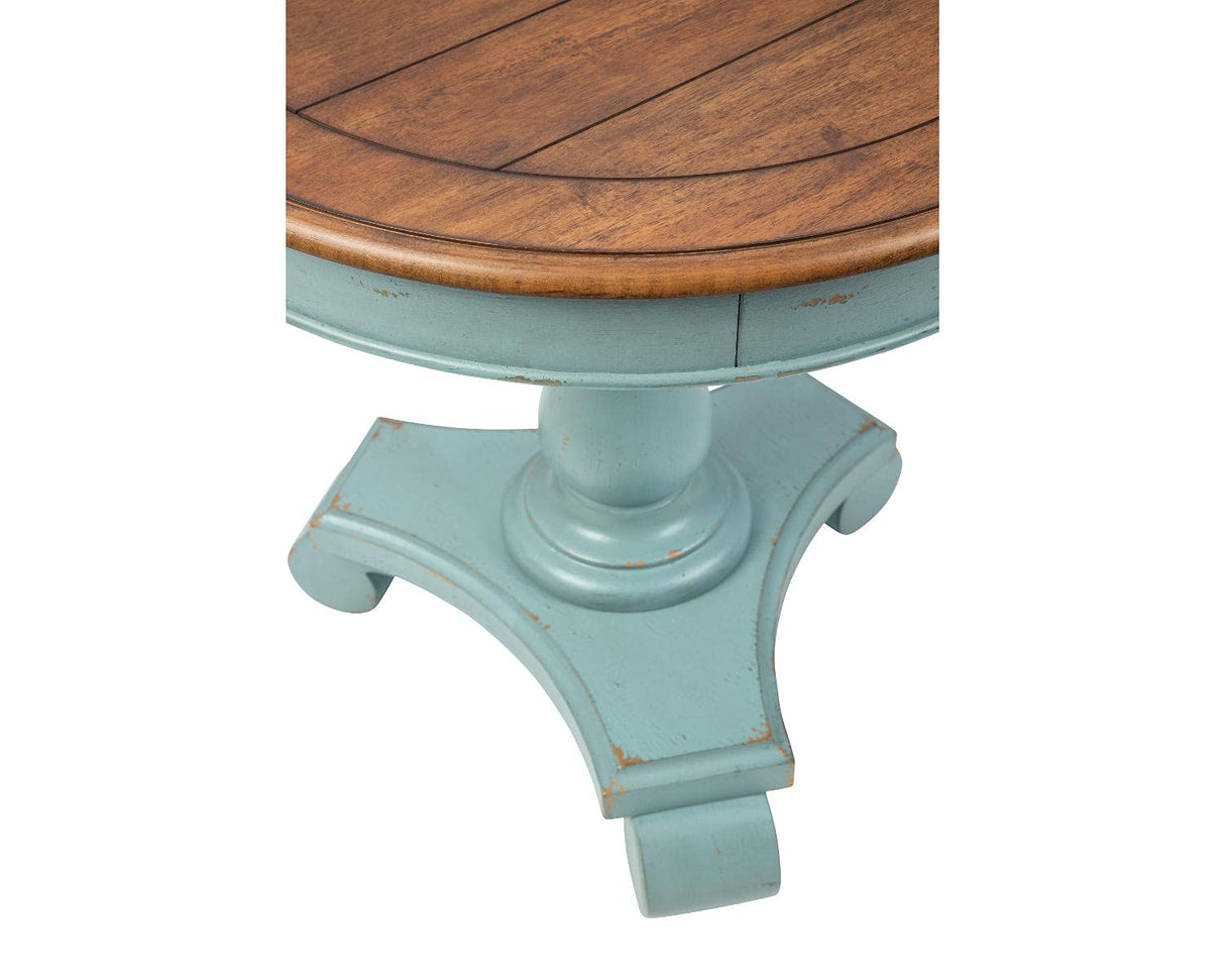 Mirimyn Farmhouse Round Accent Table, Teal & Brown