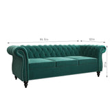 Chesterfield Classic Sofa, Modern Velvet 3 Seater Sofa, Upholstered Tufted Back Settee