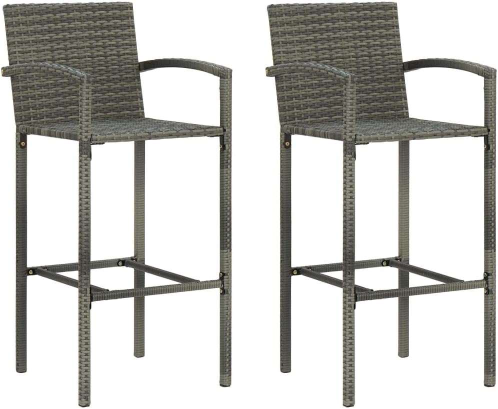 Outdoor Bar Stools Set 2 pcs Gray PE Rattan Patio Chairs