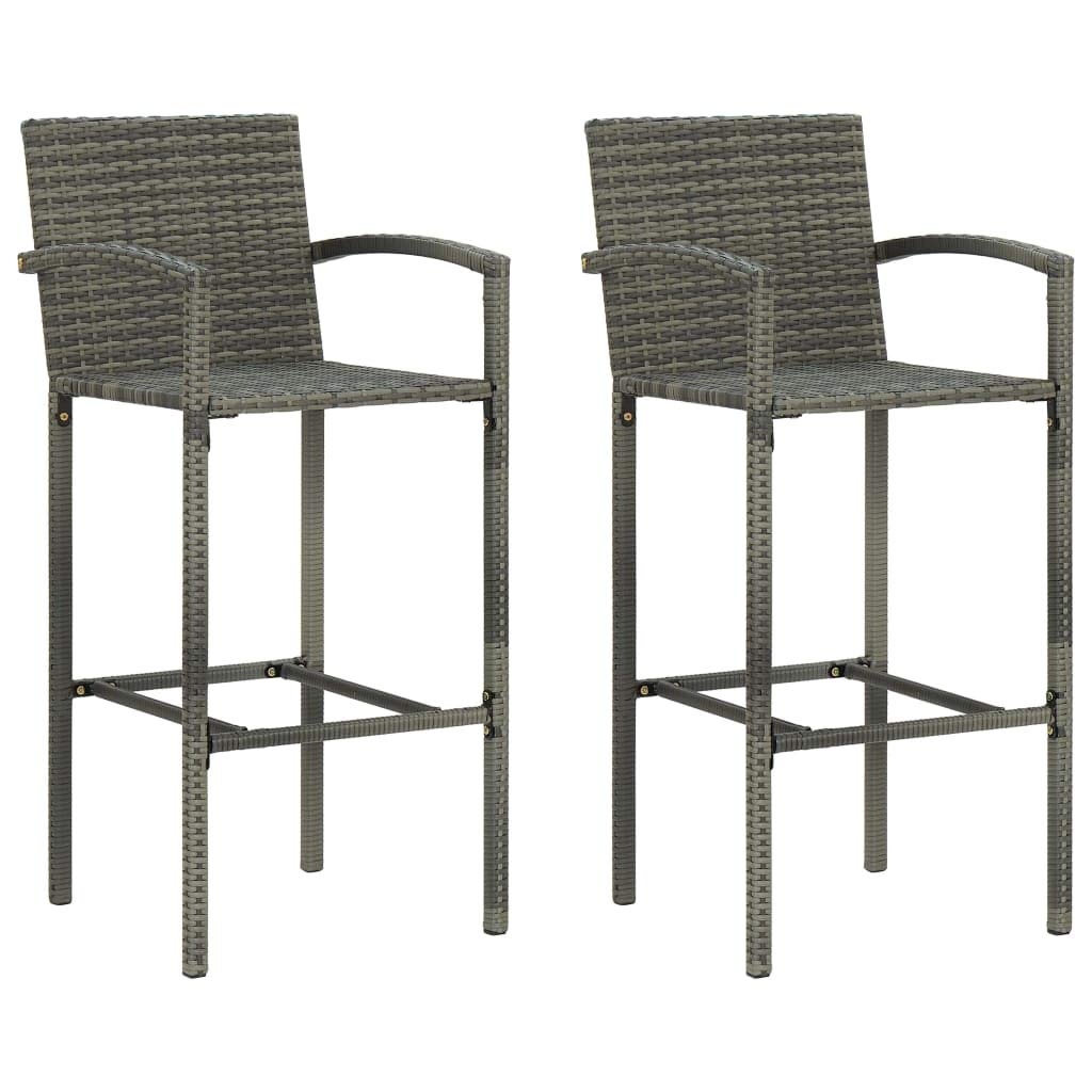 Outdoor Bar Stools Set 2 pcs Gray PE Rattan Patio Chairs