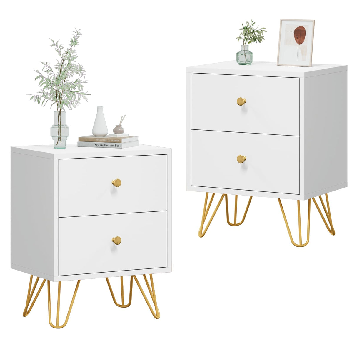 Nightstand Set of 2, End Side Table Double, Bedside Table with 2 Drawers