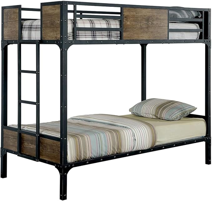 Metal Frame Bunk Bed with Nailhead Accents, Twin, Black