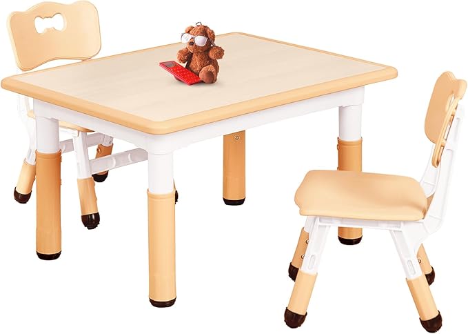 Kids Table and 2 Chairs Set, Height Adjustable Toddler Table and Chair Set for Ages 3-8