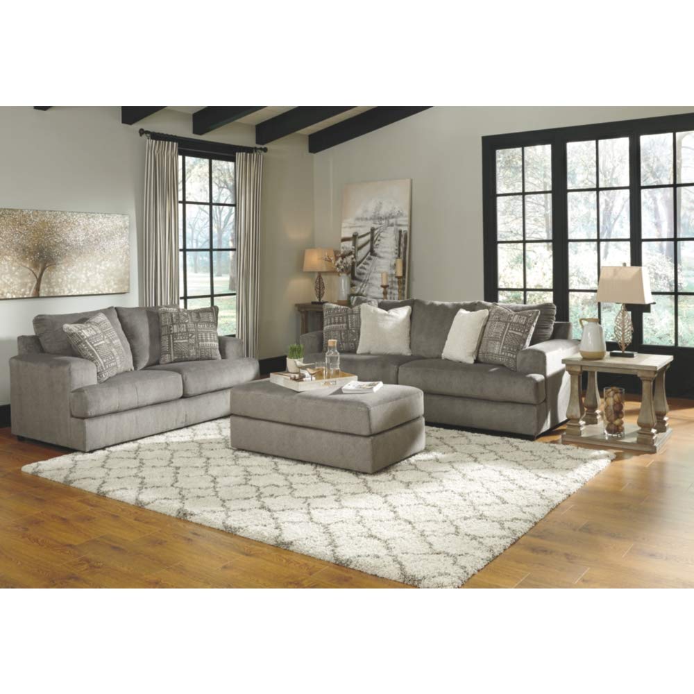 Soletren Contemporary Chenille Loveseat with 2 Accent Pillows, Gray
