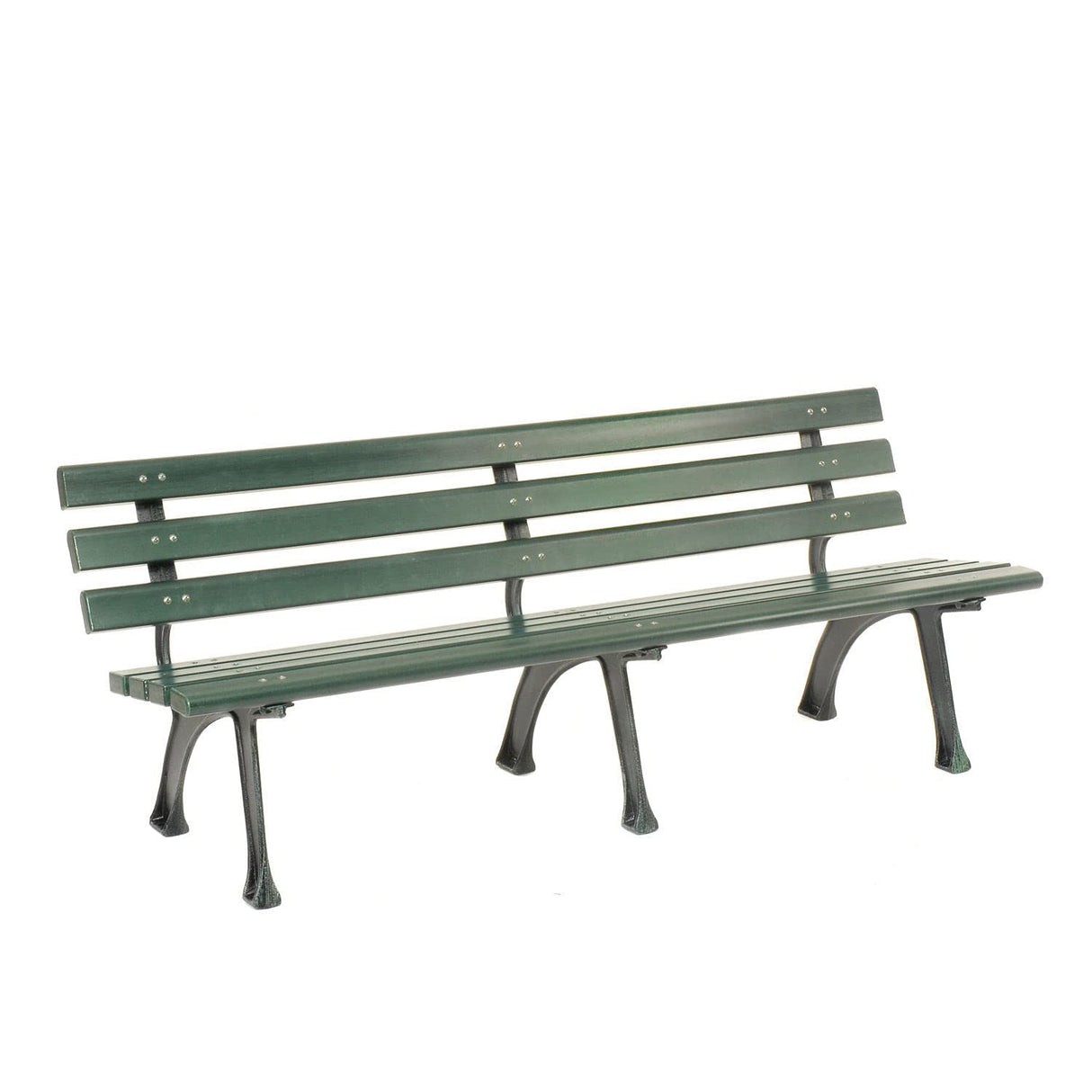 6'L Outdoor Park Bench with Backrest, Recylced Plastic Slats, Wrought Iron Frame
