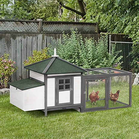 77" Wooden Chicken Coop with Nesting Box, Cute Outdoor Hen House