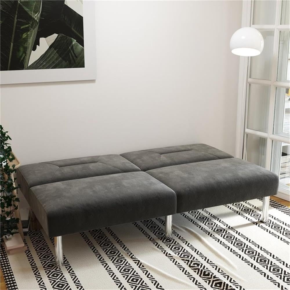 Mara 69 Inch Futon Sofa Bed in Velvet Fabric, Modern Armless Upholstered Couch Sleeper for Small Spaces