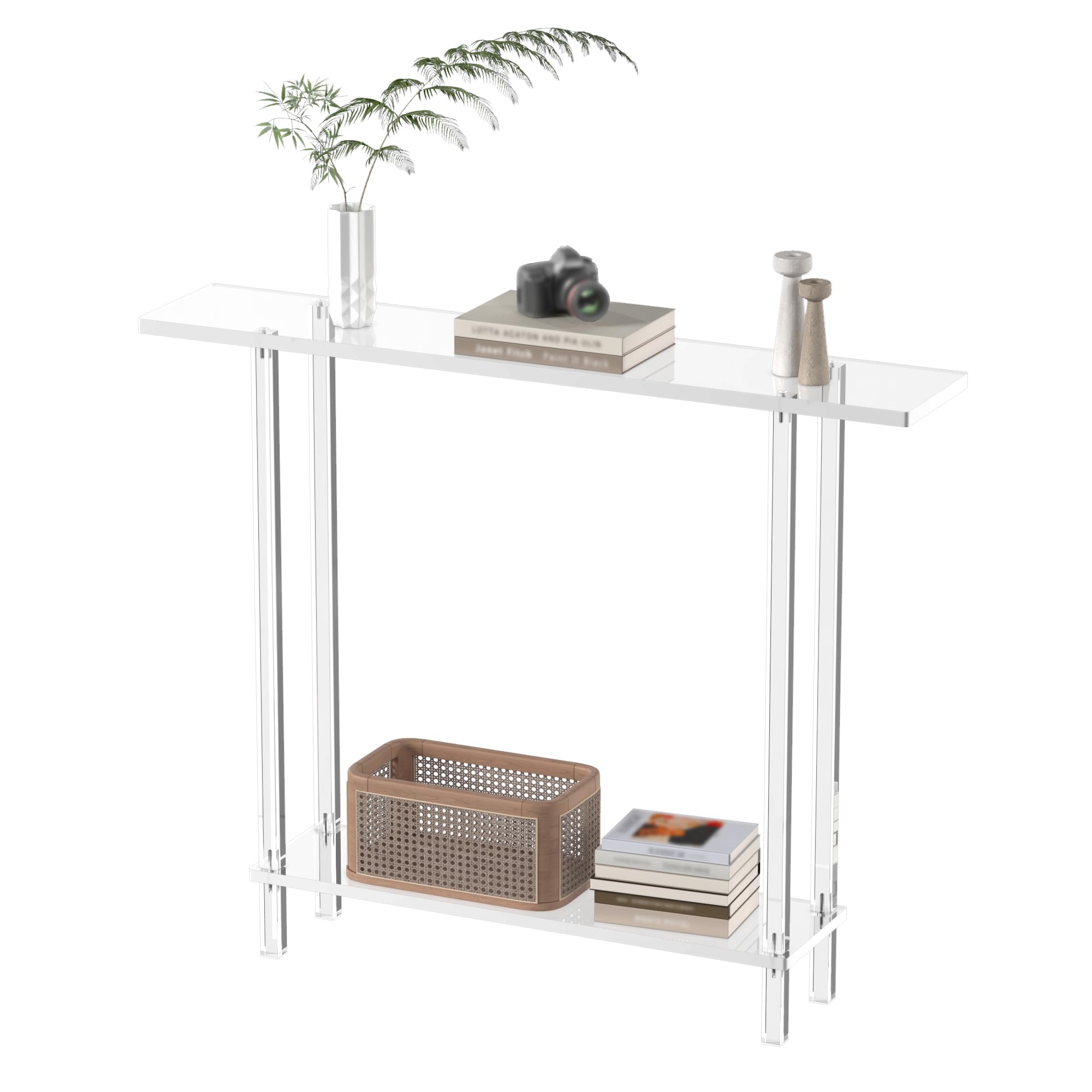 Acrylic Narrow Console Table - 39.4" Clear 2-Tier Entryway Table