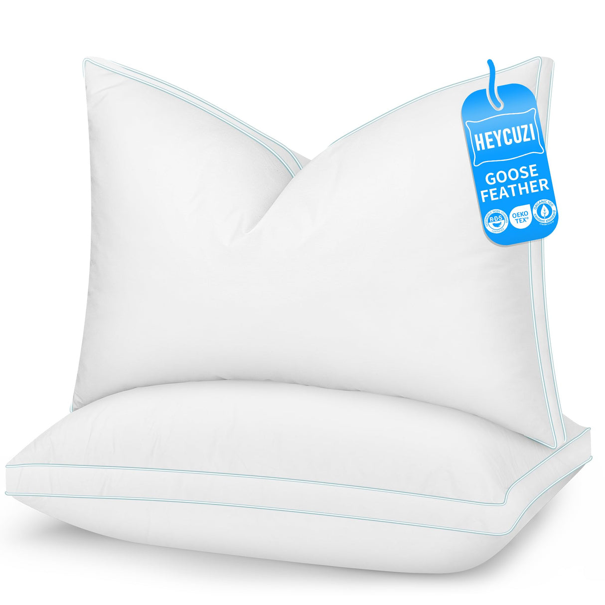 Goose Feather Down Pillows - Hotel Soft Bed Pillows Queen Size Set of 2 for Sleeping